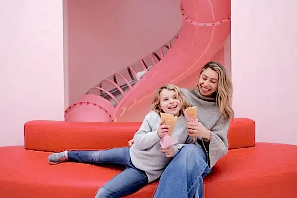 mom and daughter at museum of ice cream