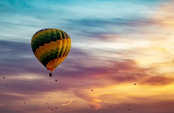 hot air balloon at sunrise