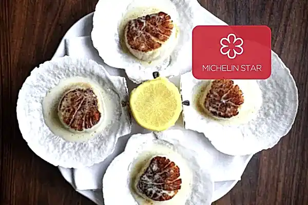 scallop dish with star logo